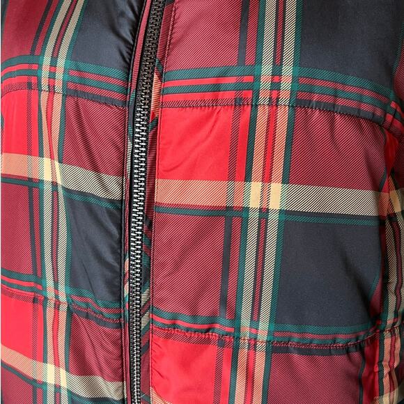 Cato Women's Puffer Vest in Orange Blue Plaid Full Zipper Size 14/16 Women's - Picture 2 of 7
